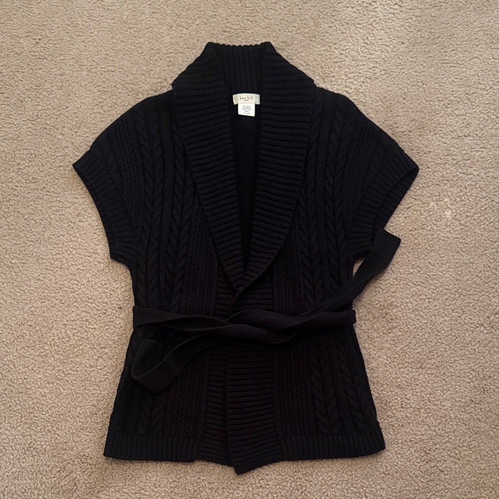 Kate Hill Black Short Sleeve Belted Cardigan
